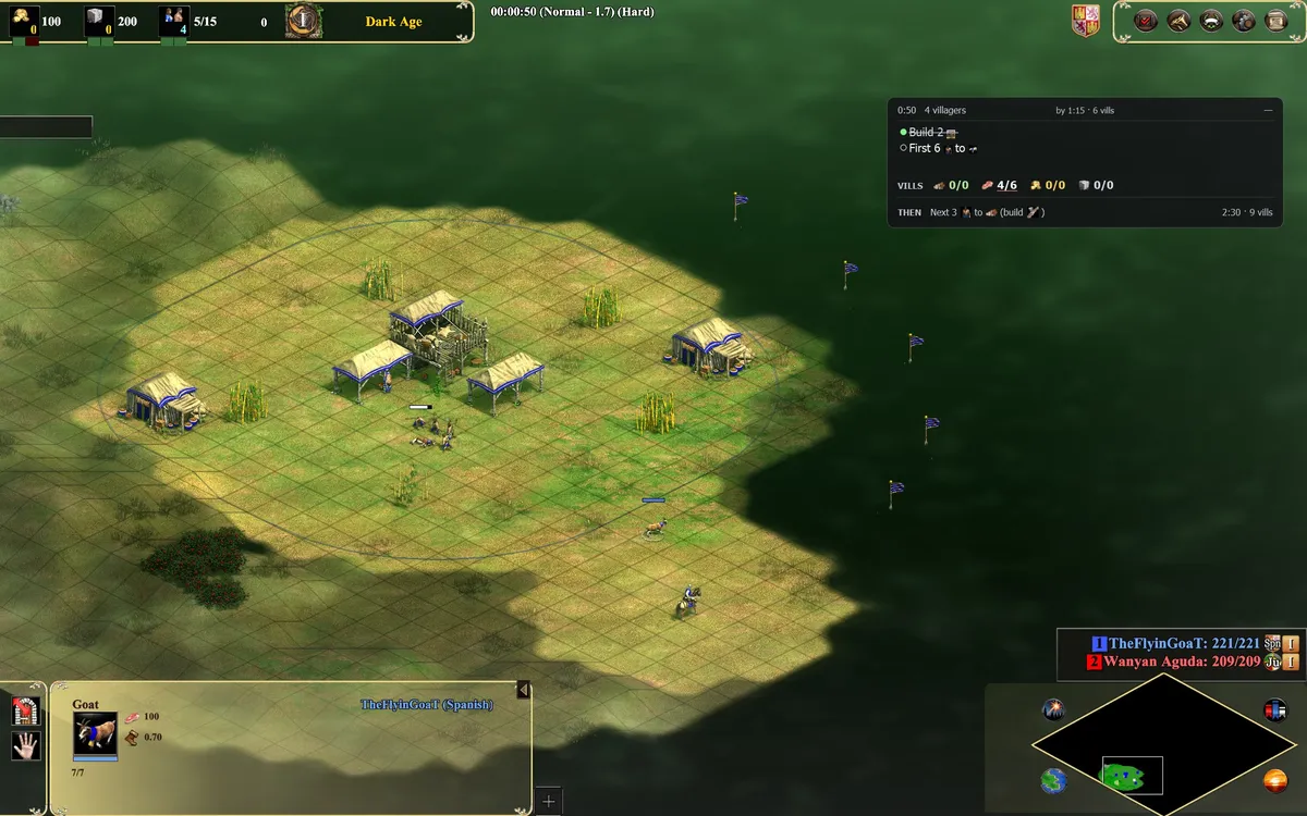 Loom overlay panel showing build-order steps over an Age of Empires II match